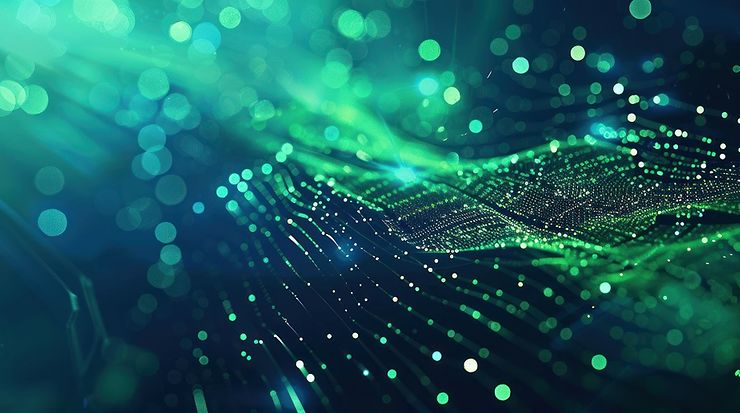 Wellige grüne Neonlinien digitaler Technologie