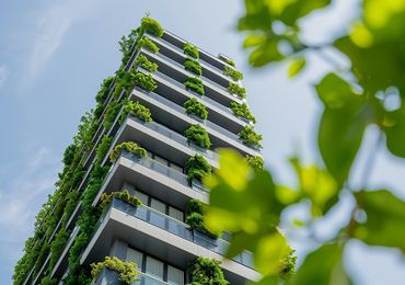 Hochhaus mit begrünten Balkonen